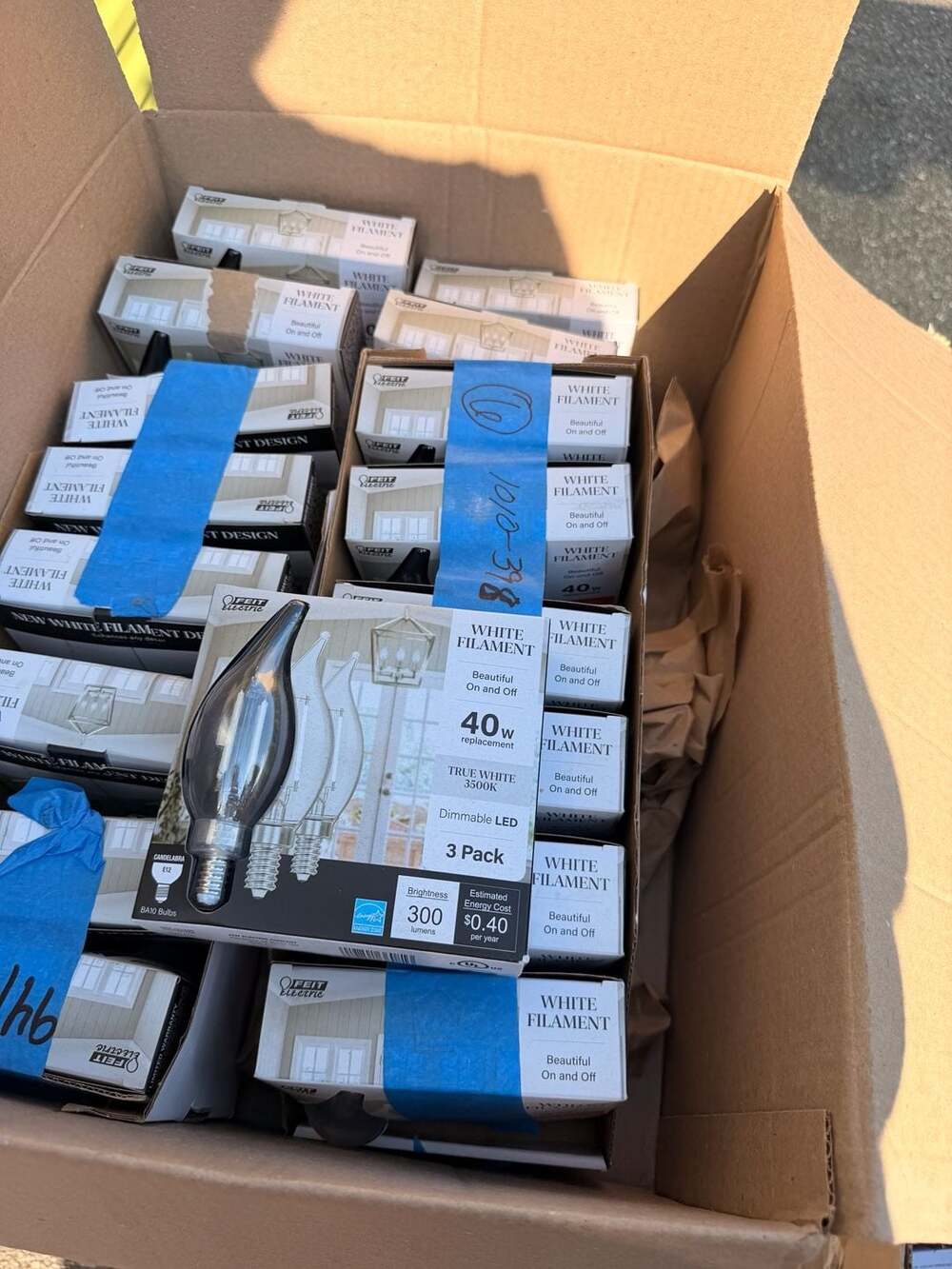 Lot of 50 Packs Feit Electric 40W BA10 3-Pack White Filament